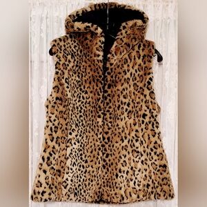 Kristen Blake Reversible Faux Fur Puffer Vest Women's Size S Black & Brown